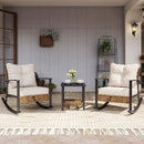LAUSAINT HOME 3-Piece Rocking Bistro Set, Outdoor Patio Furniture with Thick Cushions and 2-Tier Coffee Table, Oversize Rattan Conversation Set for Garden, Balcony, Backyard (Beige) by CozyNest Decor