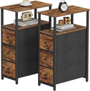 TUTOTAK Narrow Night Stand, Slim End Table, Tall Side Table with 3 Fabric Drawer, Small Bedside Table with Storage, Set of 2, for Living Room, Bedroom, Brown TB01BB072 by CozyNest Decor