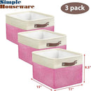 SIMPLE HOUSEWARE Large Fabric Storage Bin, 15" x 11" with Leather Like Handles, 3 Pack, Pink by CozyNest Decor