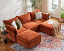 102.6" U Shaped Modular Sectional Sofa, 5 Seater Couch with Storage Ottoman Deep Seat and High Backrest with Removable Cover for Living Room, Apartment - Chenille Terracotta Orange by CozyNest Decor