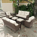 7 Pieces Outdoor Patio Furniture Sets with Rocking Swivel Chairs with 6-inch Thick Cushion and Side Table for Deck Lawn by GreenHaven Gardens