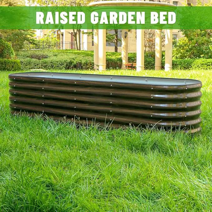 SnugNiture 8x2x2ft Raised Garden Bed Kit, 24" Tall Outdoor Metal Raised Planter Box for Planting Plants Vegetables Flowers Fruits, Brown, photo 2 of 7