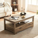 LINSY HOME Farmhouse Coffee Table with Storage, Wood Coffee Table for Living Room, Open Display Area and Storage Drawers with Metal Handles, Chic Style with Curved Base, Brown by CozyNest Decor