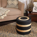 REDEARTH · Cylindrical Pouf Foot Stool Ottoman - Jute Braided Pouffe Poof Accent Sitting Footrest for The Living Room, Bedroom, Nursery, Patio, Lounge & Other Rooms (14.5”x14.5”x16”; Black Natural) by CozyNest Decor