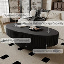 47.2''Oval Coffee Table with Storage, Mid Century Modern Fluted Drum Center Tables with Lid, Solid Wood Side Pedestal Coffee Table Tea Table for Living Room, Bedroom, Apartment-Black by CozyNest Decor
