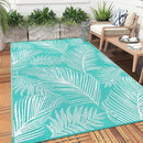 Pauwer Waterproof Outdoor Rug 8x10, Reversible Plastic Straw Patio Camping Rug, Indoor Outdoor RV Mat Carpet for Deck, Camper, Porch, Balcony, Backyard, Picnic, Leaf Light Blue by GreenHaven Gardens