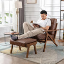 chairus 2 Sets Mid-Century Modern Accent Chairs with Ottoman, Faux Leather Armchair with Wood Legs Comfy Upholstered Single Sofa Chair for Living Room/Bedroom/Lounge, Brown by CozyNest Decor