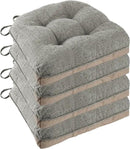 Non Slip Chair Cushions for Dining Chairs Set of 4 Kitchen Chair Cushions 18"x18"x3" Turfted Chair Pads Comfortable and Soft Seat Cushion with Ties, Light Grey by CozyNest Decor