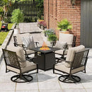 Patio Furniture Set with Fire Pit Table, 5 Pcs Metal Outdoor Conversation Set, 4 Swivel Chairs with 5.75" Extra Thick Cushion and 28" Fire Pit Table for Backyard Deck, Beige by GreenHaven Gardens