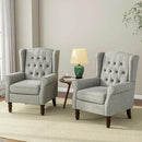 Accent Chair, Upholstered Armchair with Button Tufted High Back & Solid Wood Legs, Comfy Wingback Reading Single Sofa Chair for Small Spaces, Living Room, Bedroom (Light Grey, Set of 2) by CozyNest Decor