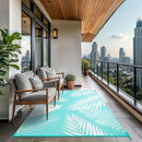 GENIMO Outdoor Rug 9' x 12' Waterproof for Patios Clearance, Reversible Outdoor Plastic Straw Camping Rug Carpet, Large Area Rugs Mats for RV, Camper, Deck, Balcony, Porch, Beach, Aqua Blue&White by CozyNest Decor