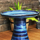 Sunnydaze 21" H Ceramic Bird Bath for Outside - Hand-Painted Outdoor Bird Bath Bowl, UV/Frost-Resistant Finish - Galaxy Blue - Ribbed Pedestal by GreenHaven Gardens