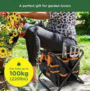 Gardening Tool Set, Stainless Steel 7-Piece Gardening Tools with Heavy-Duty Folding Stool and Detachable Canvas Tote Bag, Black and Orange, Ideal Gardening Gifts for Women and Men by GreenHaven Gardens