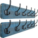 Dseap Coat Rack Wall: 24" Long, Patented, Heavy-Duty, 6-Double-Hooks Wooden Wall Mounted Coat Rack Coat Hanger Hook Rail for Winter Coats Hat Jacket Clothing, Weathered Blue, Pack of 2 by CozyNest Decor