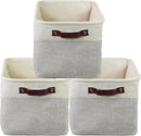 SIMPLE HOUSEWARE Large Fabric Storage Bin, 15" x 11" with Leather Like Handles, 3 Pack, Gray by CozyNest Decor