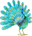 27.5" Tall Metal Peacock Garden Statue - Handmade, 3D Textured, Tail Spread Sculptures for Patio, Garden or Entryway. by GreenHaven Gardens