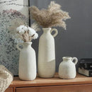 Ceramic Vase Set of 3 with Handle, Neutral Rustic Vases Home Decor Farmhouse Decorative Vase Whitewashed Pottery Decor Modern for Table Mantel Entryway Bookshelf Living Room Kitchen Bedroom - White by GreenHaven Gardens