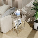 Eglaf Acrylic Narrow Side Table for Small Spaces - Slim End Table with Magazine Holder - Skinny Side Table Small Bedside Table Nightstand for Living Room Bedroom- 15.7” L x 7” W x 23.9” H, Clear by CozyNest Decor