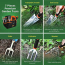 Gardening Tool Set, Stainless Steel 7-Piece Gardening Tools with Heavy-Duty Folding Stool and Detachable Canvas Tote Bag, Black and Orange, Ideal Gardening Gifts for Women and Men by GreenHaven Gardens