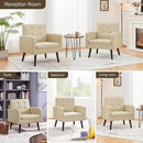 Yaheetech Mid-Century Accent Chairs, PU Leather Modern Upholstered Living Room Chair, Cozy Armchair Button Tufted Back and Wood Legs for Bedroom/Office/Cafe Beige 2PCS by CozyNest Decor