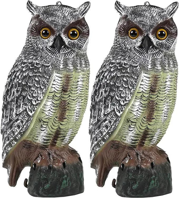 Galashield Owl Decoy | Plastic Owls to Scare Birds Away | Owl Statue for Garden & Outdoors 16.5" Tall [Pack of 2]