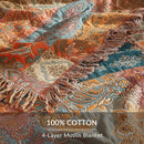 Boho Throw Blanket for Couch Sofa Bed, 100% Cotton Woven Quilt with Tassel 60”x80”, Super Soft Muslin Blanket with Floral Printed, Decorative Reversible Bed Blanket/Cover for All Seasons by CozyNest Decor