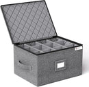 YearningHome Wine Glass Storage Box with Dividers,Hard Shell and Stackable Stemware Storage Containers with Sturdy Handle for Glassware Crystal Storage and Transport,Grey,Holds 12 by CozyNest Decor