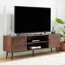 Mid Century Wooden TV Stand Entertainment Console with Open Shelving and 2 Cabinets for Televisions up to 65 Inches(Dark Walnut) by CozyNest Decor