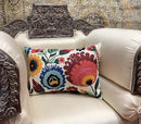Lumbar Cream Floral Pillow Cover Polish Flower Accent Chair Pillowcase Couch Modern Farmhouse Couch Cushion Hand Embroidered Wool Size 14x20 Inch by CozyNest Decor