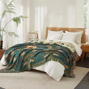 Boho Throw Blanket for Bed 60”x80”, 100% Cotton Woven Blanket for Couch Sofa, Ultra Soft 4-Layer Muslin Quilt with Bird Floral Printed, Farmhouse Bed Blanket/Cover for Living Room Decor by CozyNest Decor