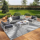 GENIMO Outdoor Rug 10' x 14' Waterproof for Patios Clearance, Reversible Outdoor Plastic Straw Camping Rug Carpet, Large Area Rugs Mats for RV, Camper, Deck, Balcony, Porch, Beach, Picnic, Grey&White by CozyNest Decor
