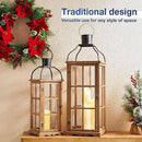 Glitzhome Set of 2 Oversized Farmhouse Wood Lanterns with Metal Top Decorative Hanging Candle Lanterns for Home Décor, Natural (No Glass) by CozyNest Decor