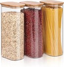 Liuruiyu Glass Storage Jars Set of 3, Clear Glass Food Storage Containers with Airtight Bamboo Lid Stackable Kitchen Canisters for Candy,Cookie,Rice,Sugar,Flour,Pasta(Flat) by CozyNest Decor