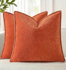 decorUhome Fall Chenille Soft Throw Pillow Covers 22x22 Set of 2, Farmhouse Velvet Neutral Decorative Euro Pillow Covers with Stitched Edge for Couch Sofa Bed Home Decor, Rust by CozyNest Decor