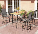 PHI VILLA 5 Piece Patio Bar Set, High Top Outdoor Dining Table and Chairs with Swivel Bar Stools (Gray) & Wood-Like Steel Rectangle Bar Table for Yard, Deck, Garden and Kitchen by CozyNest Decor