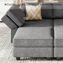 Bellfin Modular Sectional Sleeper Sofa Convertible Sofas with Storage Ottomans Small Sectional Couches for Living Room. Dark Grey Couch by CozyNest Decor