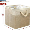 SIMPLE HOUSEWARE Fabric Storage Cubes, 13" x 13" Storage Bin, 3 Pack, Beige by CozyNest Decor