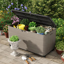 100GAL Brown Wicker-Textured Deck Box with Wheels – Lockable, Waterproof, UV-Resistant, Spacious Storage for Patio & Garden Supplies, Easy Handling by GreenHaven Gardens