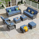 ovios 8 Pieces Patio Furniture Set, Outdoor Wicker Sofas with 2 Chairs, 4 Ottomans and Comfy Cushions, All Weather High Back Couch Set for Deck Porch, Grey Rattan, Denim Blue by GreenHaven Gardens