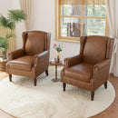 Accent Chairs, Faux Leather High Back Armchair setof 2 or Living Room, Comfy Upholstered Single Sofa Reading Chairs with Solid Wood Legs for Office, Bedroom, Waiting Room-Leather Brown by CozyNest Decor