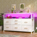 TV Stand for Bedroom with LED Lights & Charging Station, 7 Drawer with Open Shelf, Media Console for Living Room & Chest of Drawers for Closet, Entryway, Hallway, 4 Hooks, White by CozyNest Decor