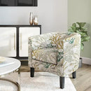BELLEZE Living Room Chairs Set of 2, Linen Round Accent Barrel Chairs, Club Tub Sofa Chairs for Bedroom, Corner Chairs with Flared Legs and Cozy Soft Padding - Highland (Green Coral) by CozyNest Decor