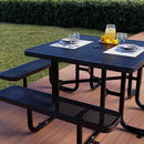 Metal Picnic Tables for Outdoors with Umbrella Hole - Coated Steel Heavy Duty Commercial Grade Table with Adjustable Seats (Black, 46 in, Square, Punched Steel) by GreenHaven Gardens