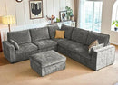 Oversized Modular Sofa Comfy Cloud Couch with Storage, Extra Deep Plush Sectional Sofa Set for Living Room, Covers Washable, Chenille, Olar (Grey, 6-seatser with Corner & Ottoman, v-Shaped) by CozyNest Decor
