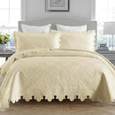 MarCielo 3-Piece 100% Cotton Oversized Bedspread Lightweight Quilt Coverlet Embroidery Farmhouse Bedding Set (Tk Beige Khaki, Oversized King (118"x106")) by CozyNest Decor