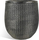 Worth Garden Large Round Planter – 14.5" Dia x 17.5" H Lightweight Magnesium Oxide Cement Plant Pot with Texture – Raised Pattern Concrete Look – Drainage Hole – Indoor & Outdoor Use - Black Gold by CozyNest Decor