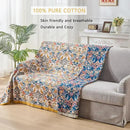 Fall Boho Throw Blanket for Bed, Muslin Reversible Blanket Washable Breathable,100% Cotton Lightweight 4-Layer King Size Throw Blanket for Bed,90"x98" by CozyNest Decor