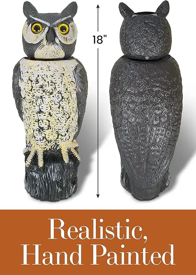 Dalen SOL-R Action Solar Fake Owl Decoy to Scare Birds Away from Gardens, Rooftops, and Patios - Safe and Humane, 18" 360º Rotating Head, photo 7 of 9