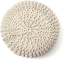 REDEARTH Round Pouf Ottoman - Cable Knitted Boho Poof - Home Décor Cord Pouffe Handmade Circular Footrest for Living Room - Bedroom - Kids Bedroom - 100% Cotton Pouf (19.5"x19.5"x14") - Ivory by CozyNest Decor