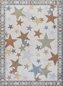 JONATHAN Y Machine-Washable Ivory/Blue/Orange Indoor Area Rug, 4x6, Star Gazer Geometric, Border, Kids & Novelty, Classic, Bedroom, Kitchen, Living Room, Easy-Cleaning, Non-Shedding (KDW100A-4) by CozyNest Decor